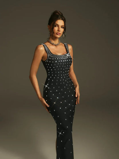 Levina Sleeveless Crystal Bandage Maxi Dress