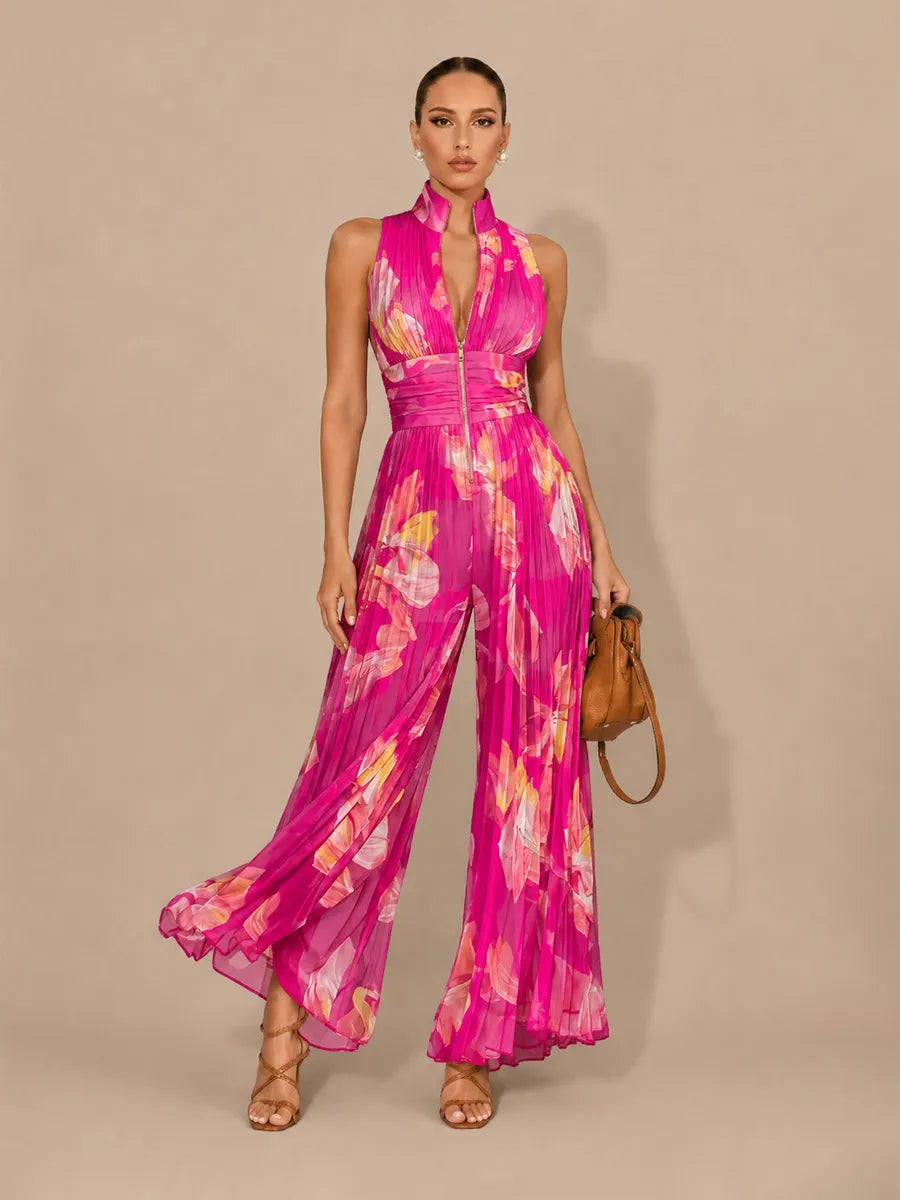 Ophelia Sleeveless Pleated Zip-Front Jumpsuit