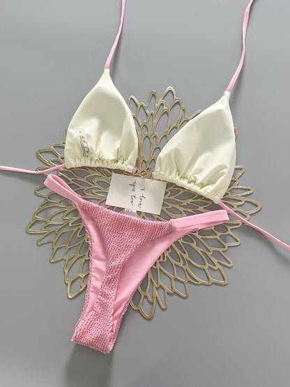 Victoria Pink and White Color-Blocked Bikini Two Piece Set