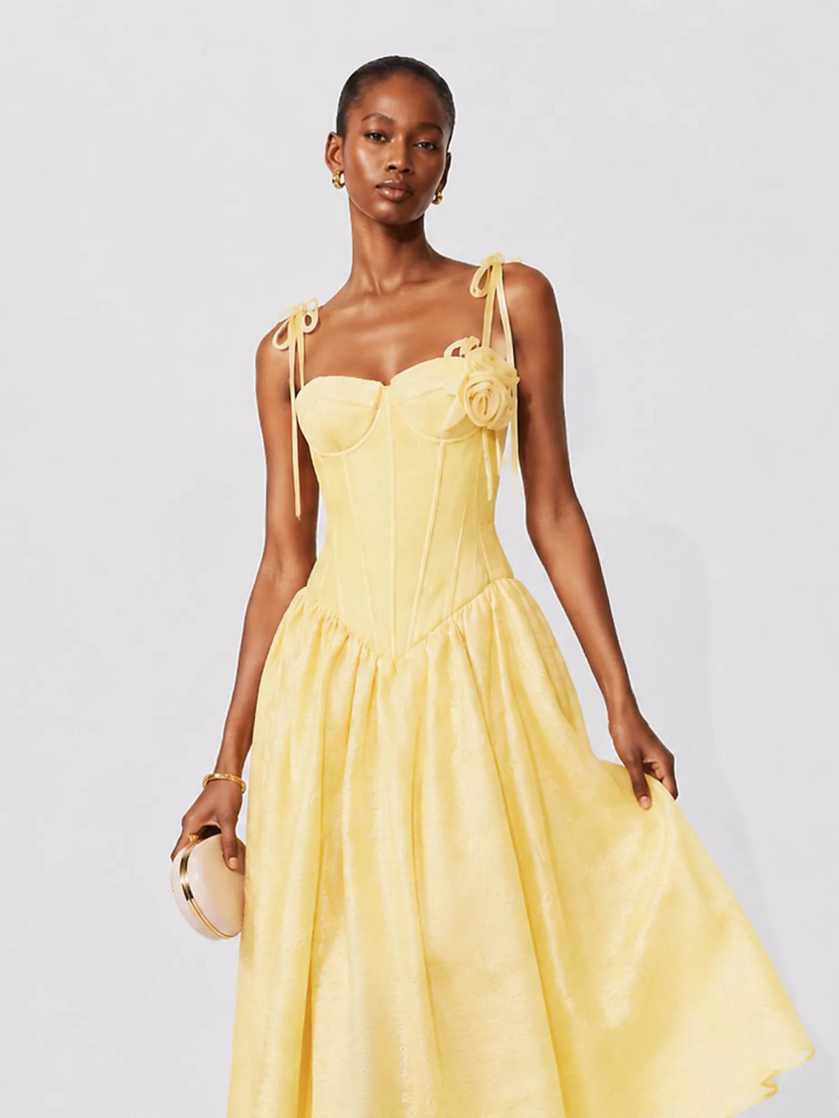 Natalia Floral Camisole Midi Dress In Yellow