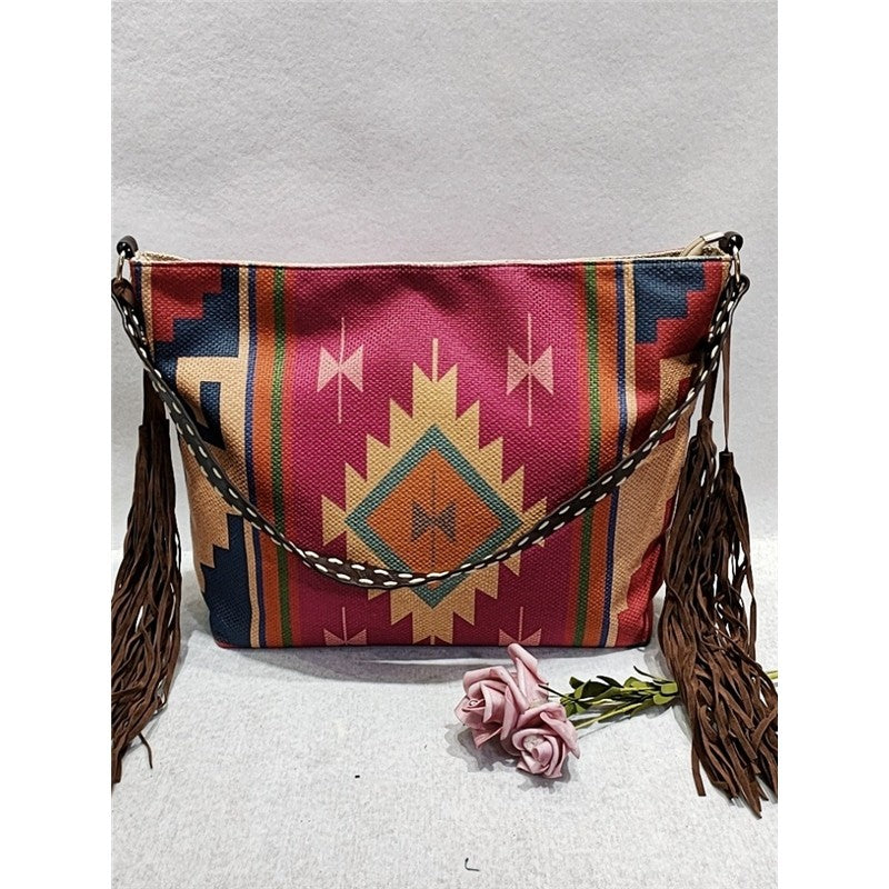 Ethnic Pattern Tassel Shoulder Bag