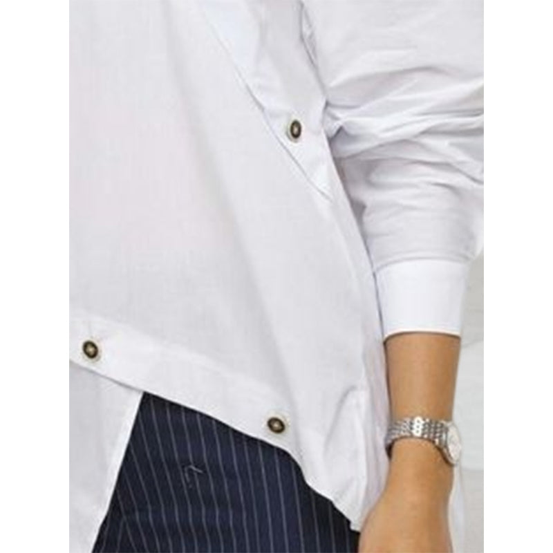 Long Sleeves Asymmetric Buttoned Split-front Blouses&shirts Tops
