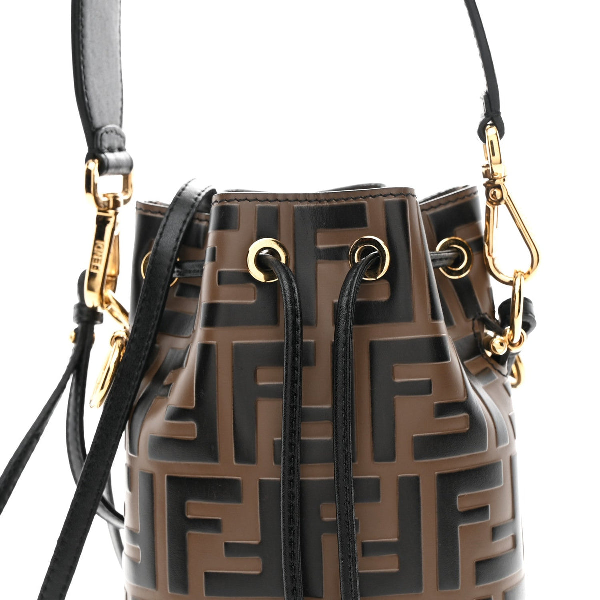 Vitello Liberty F is Fendi Bi-Color FF 1974 Embossed Mini Mon Tresor Bucket Bag Maya Black