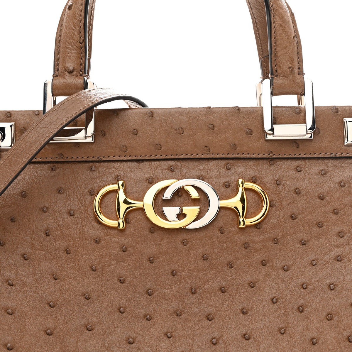 Ostrich Medium Zumi Top Handle Bag Brown