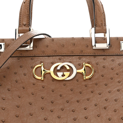 Ostrich Medium Zumi Top Handle Bag Brown