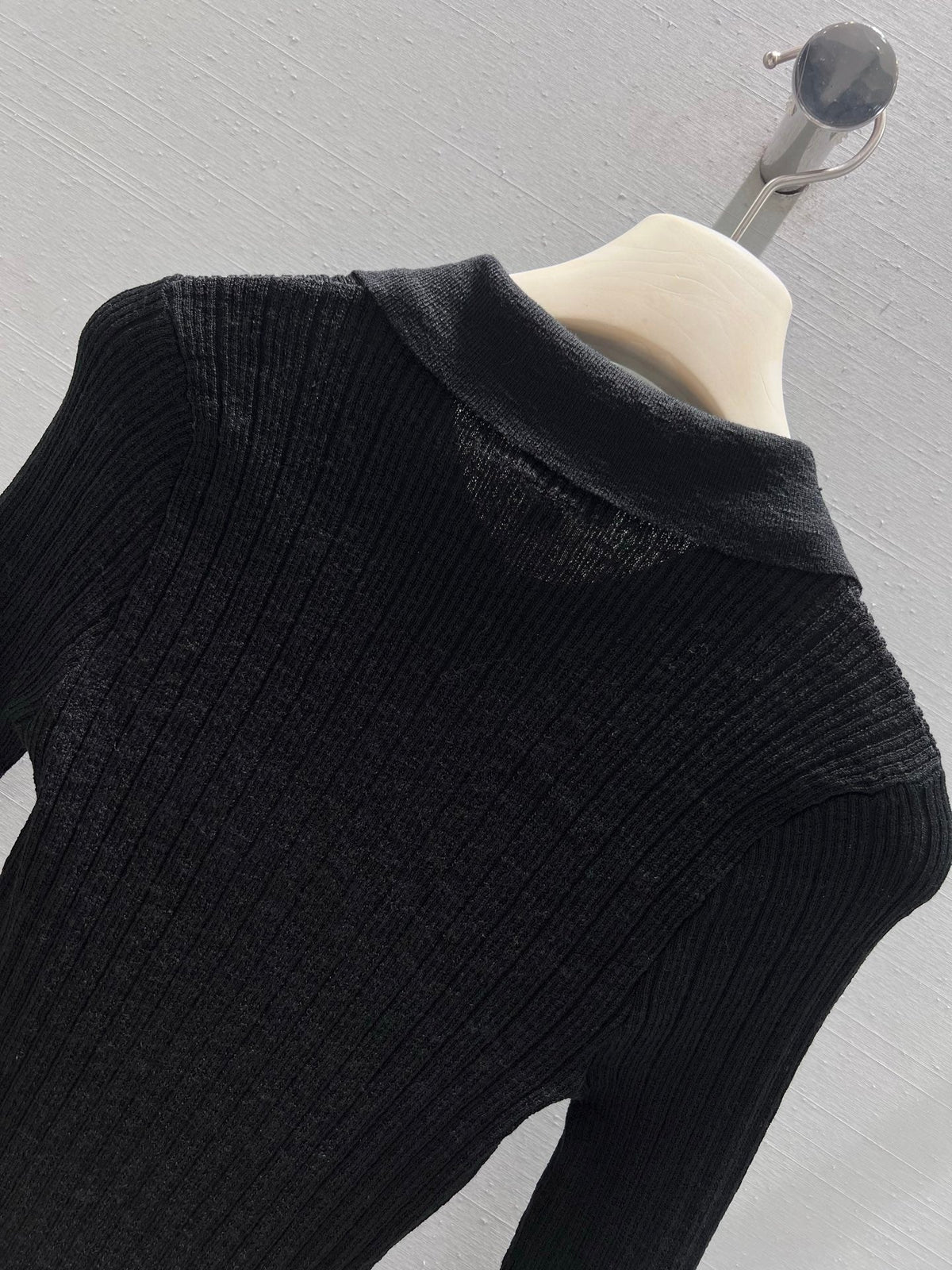 CC 26S Ribbed Knit Long-Sleeve Black Linen Cotton 349013