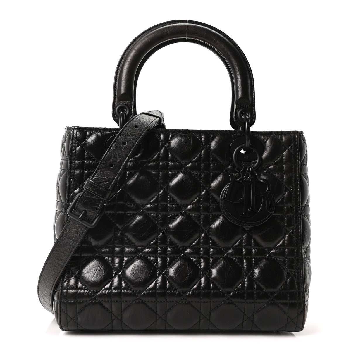 Crinkled Calfskin Cannage Medium Lady Dior Black