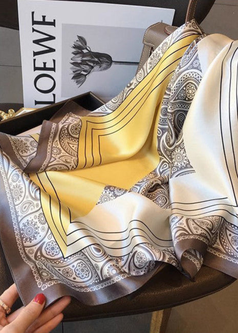 Satin Square Scarf With Golden Paisley Print