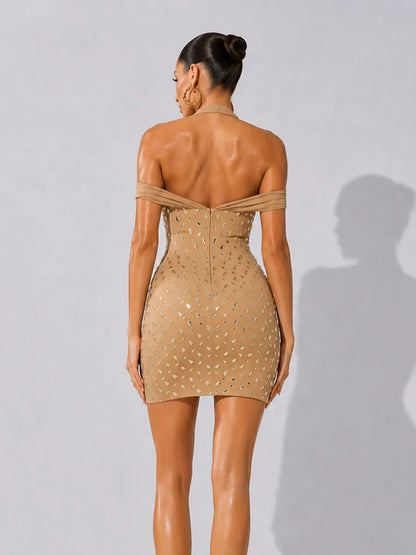 Vanessa Sexy Deep-V Rhinestone Bodycon Mini Dress