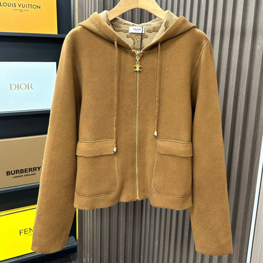 Celine Reversible Brown Wool Knitwear Coat 329645