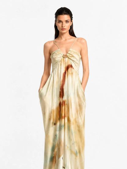 Esme Printed Pleated Halter Maxi Dress