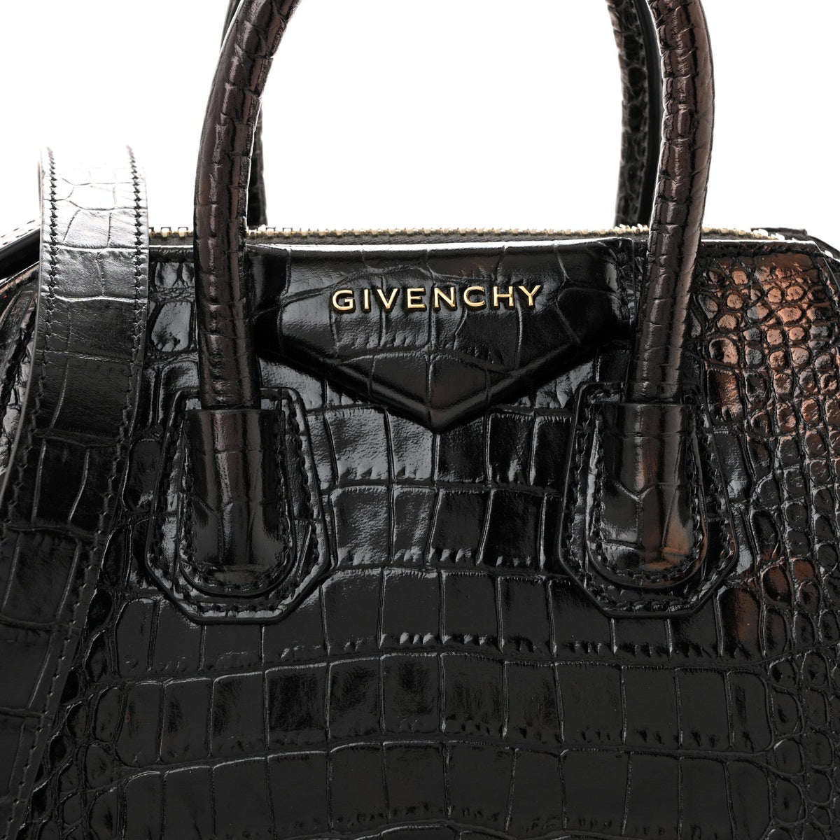 Calfskin Crocodile Embossed Mini Antigona Black