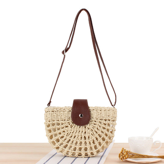 Crochet Market Bag Hollow Half Round Crossbody Bag