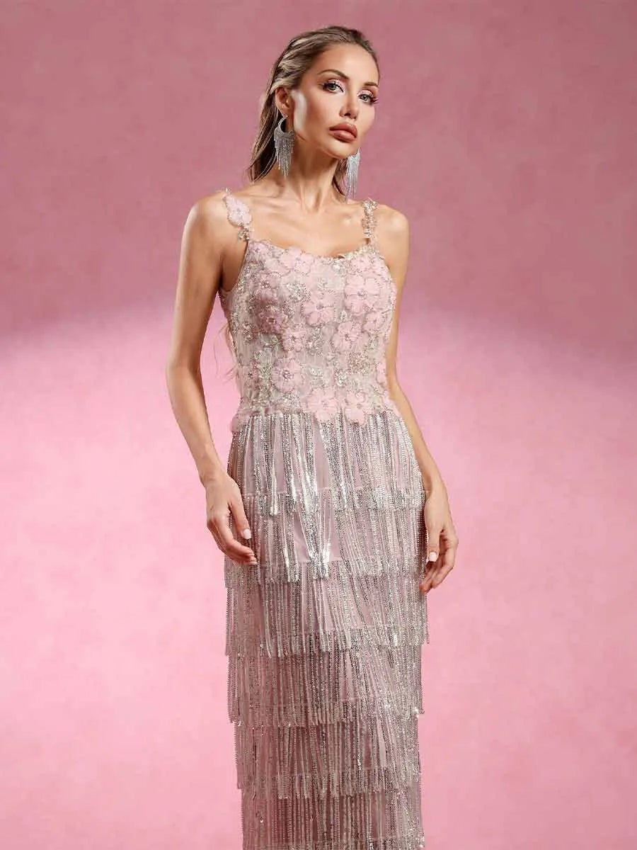 Coraline Diamond Fringe Maxi Dress