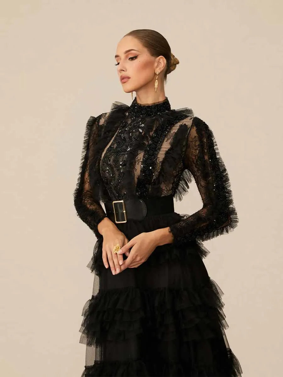 Annabel Lace Ruffled Maxi Dress