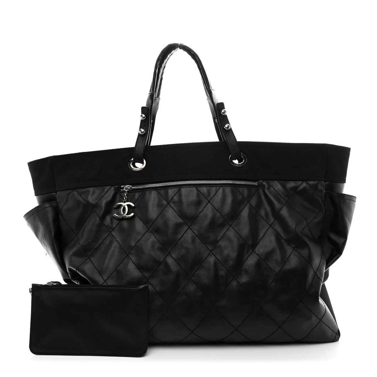 Coated Canvas Stitched XL Paris Biarritz Tote Black
