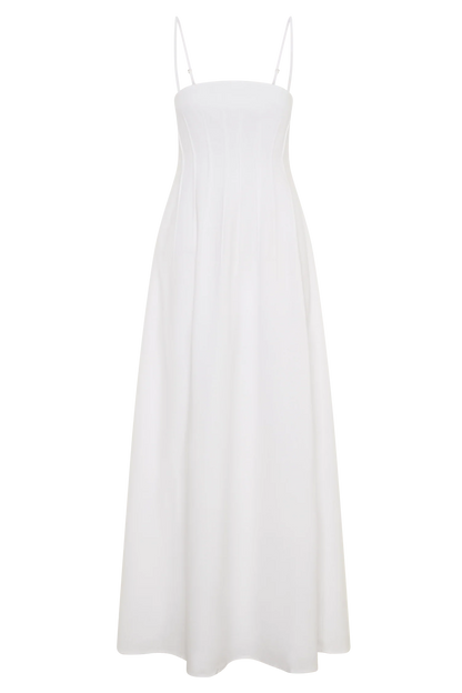 Sofie Pintuck Linen Maxi Dress - White