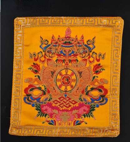 Tibetan Style Cloth Mat Embroidered With Eight Auspicious Crosses, Diamond Pestle, Bell Pestle, Tablecloth