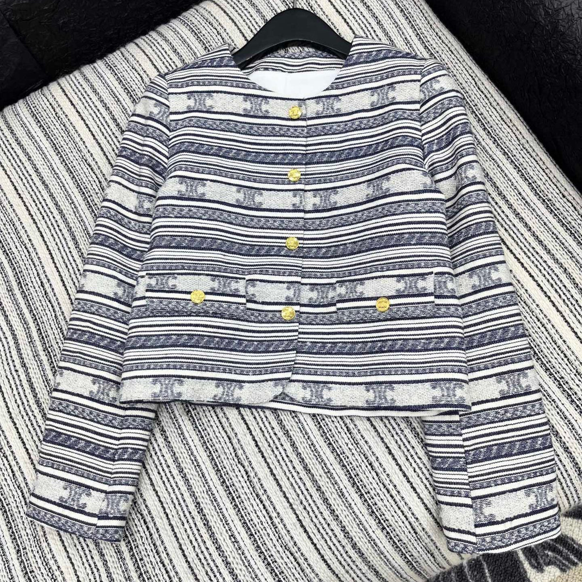Celine 25 Jacket Blazer White With Black Stripes 301223