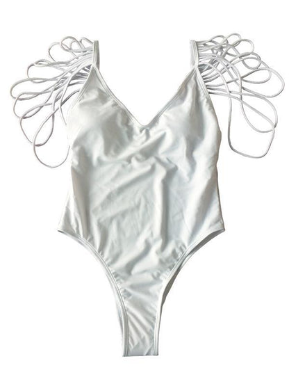 Sexy Backless Tassels Solid Color One-Piece Swimwear