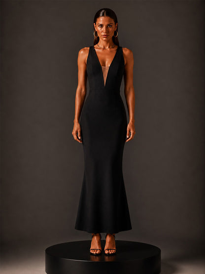 Lena Back Crystal Fringe Bandage Maxi Dress