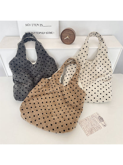 Cosbai - Polka Dots Velvet Canvas Shoulder Bag