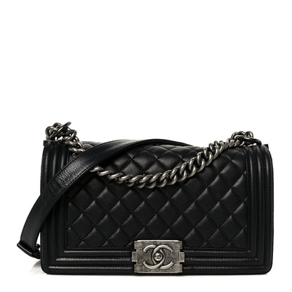 Calfskin Quilted Medium Boy Flap Black