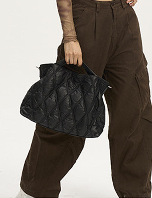 Trendy Solid Cotton Padded Tote Shoulder Bag