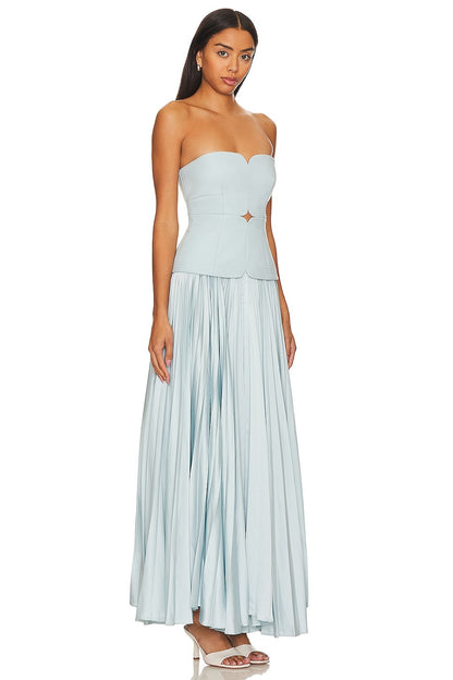 Luciana Strapless Ruched Maxi Dress In Blue
