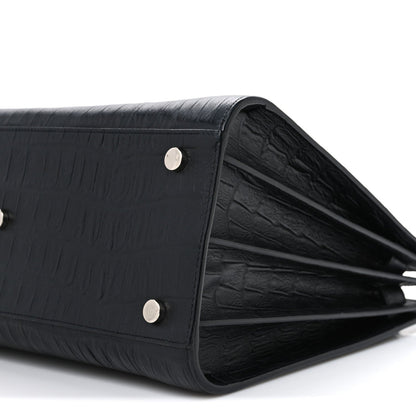 Calfskin Crocodile Embossed Small Sac de Jour Black