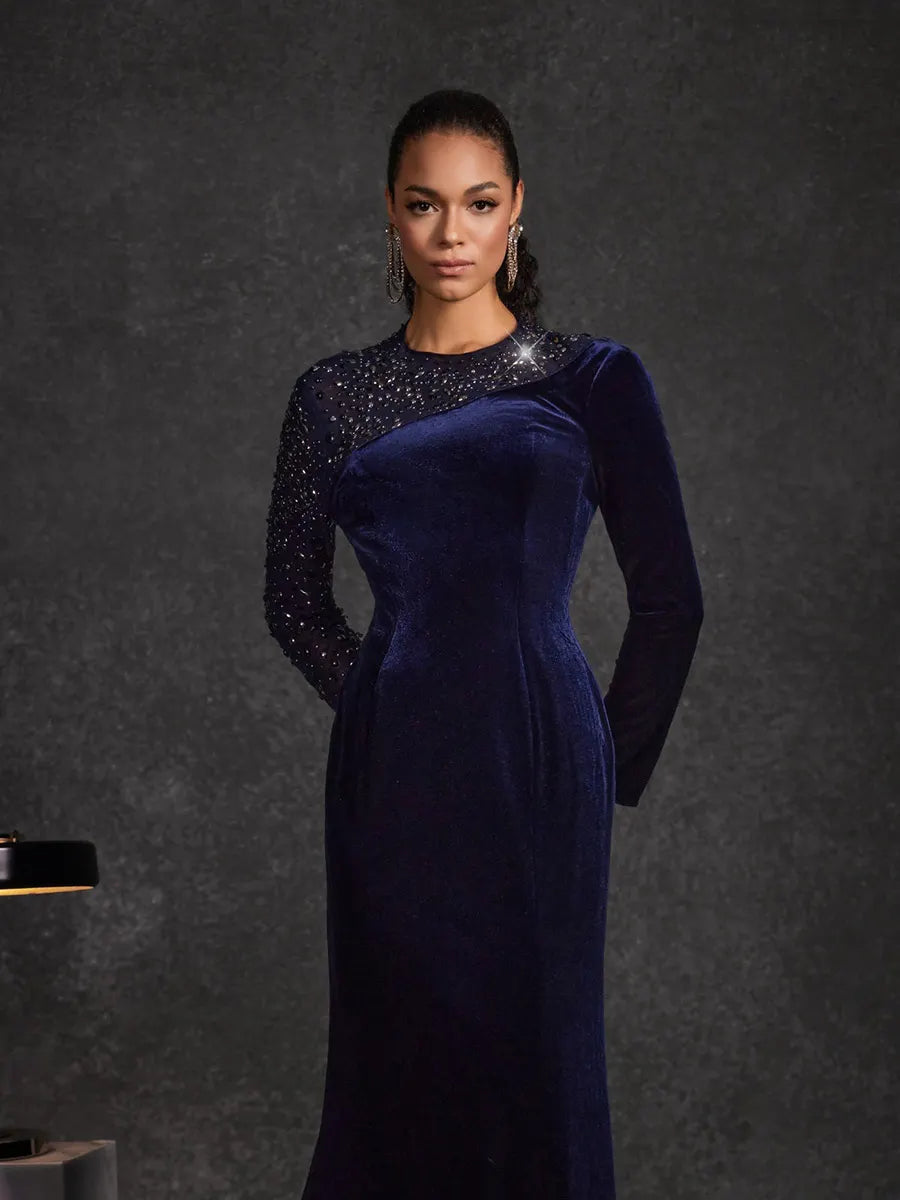 Analia Velvet Mesh Diamond Maxi Dress