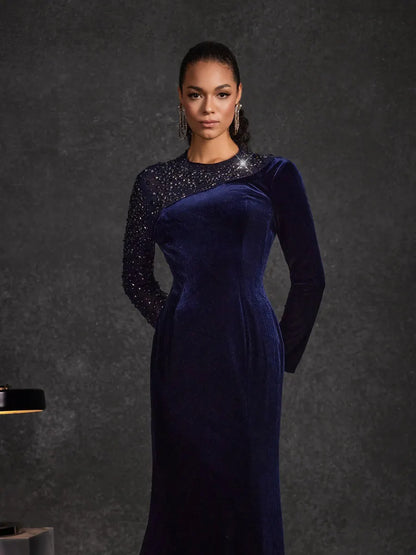 Analia Velvet Mesh Diamond Maxi Dress