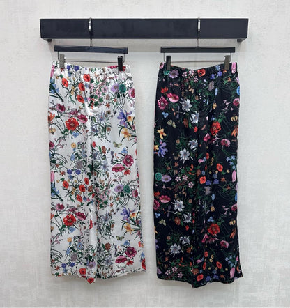 GG SS26 Printed Straight Leg Trousers Black Multicolor Silk 351694
