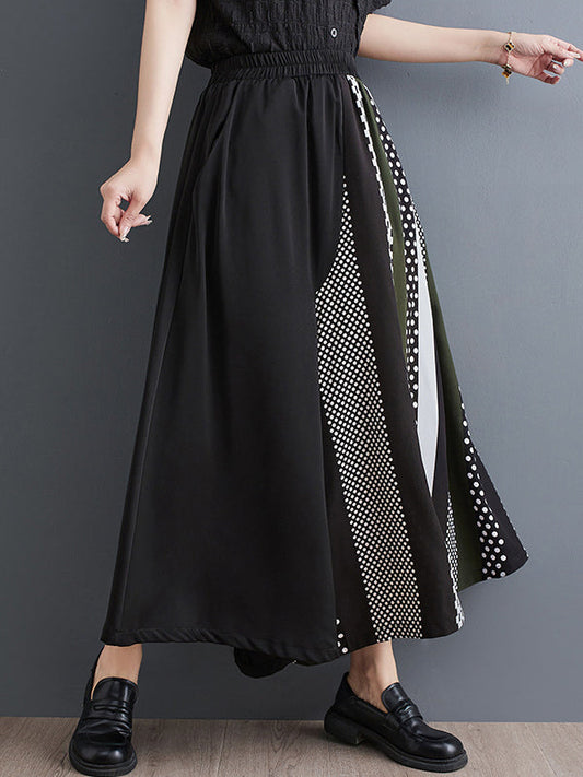 High Waisted Loose Asymmetric Elasticity Printed Split-Joint Pants Trousers
