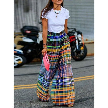 Loose Wide Leg Checkerboard Printed Casual Pants Bottoms Pants