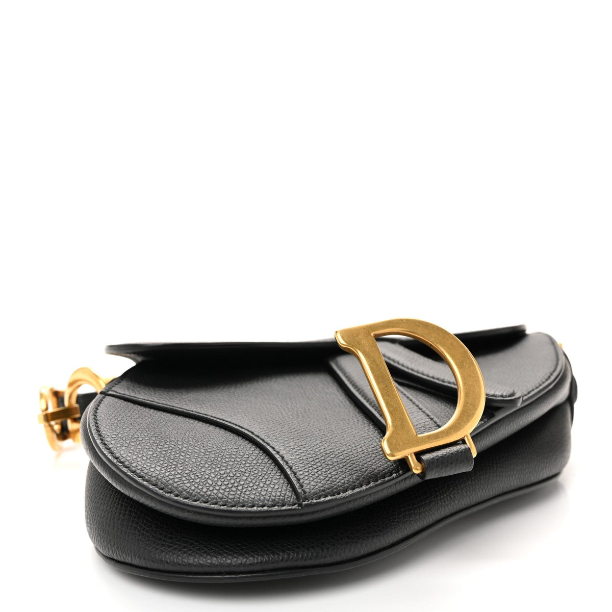 Grained Calfskin Mini Saddle Bag Black
