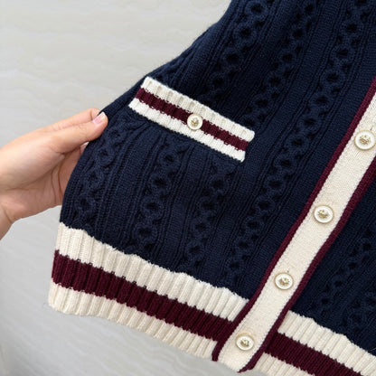 CC Spring 26 Cardigan White Brown Dark Blue Wool 342792