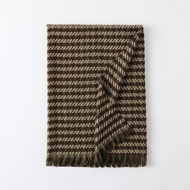 Imitated Cashmere Houndstooth Tassel Shawl Scarf