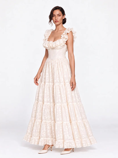 Elise Ruffled Lace-Trim Maxi Dress