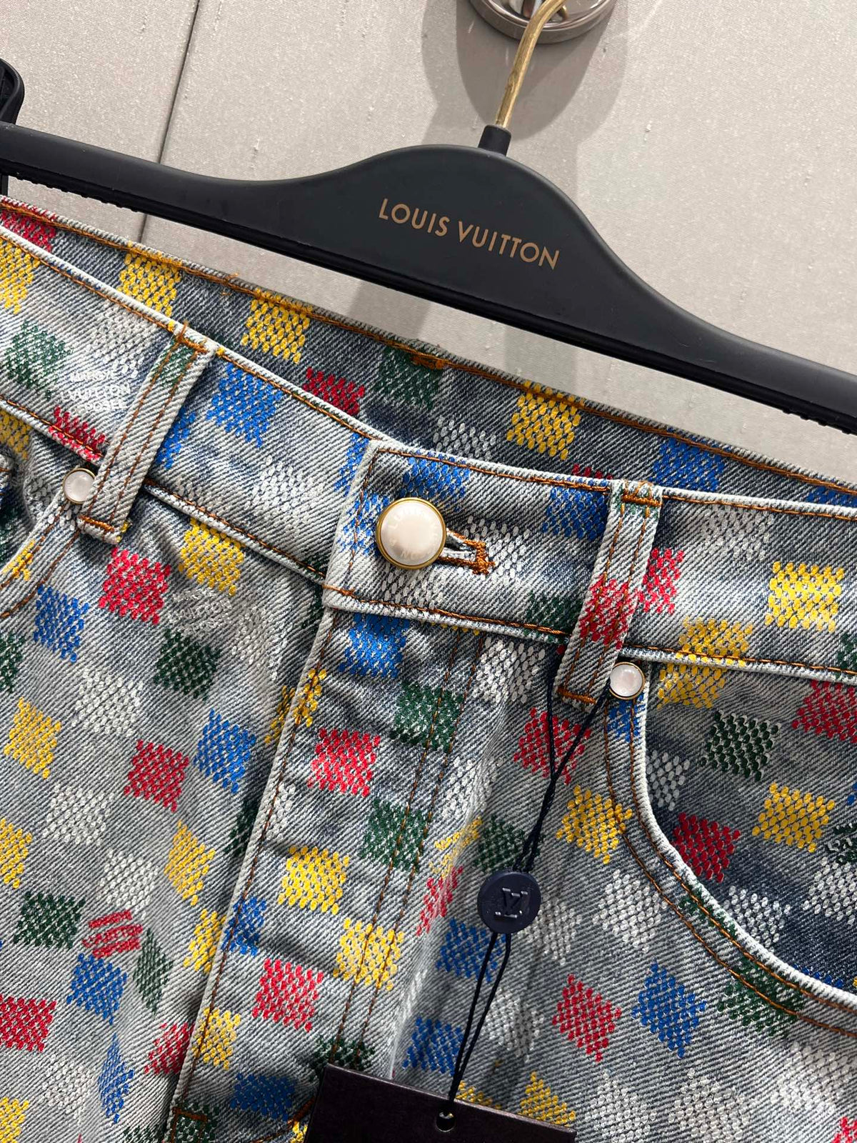 LV Plaid Multicolor Denim Jeans Blue Cotton