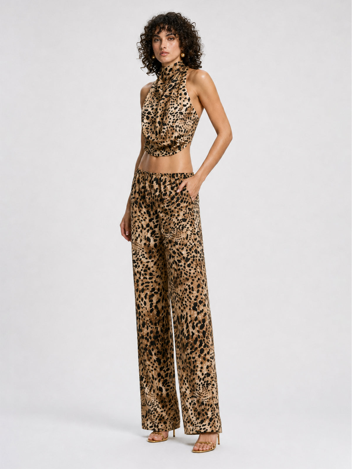 Rosamund Leopard-print Halter Top and Pants Set