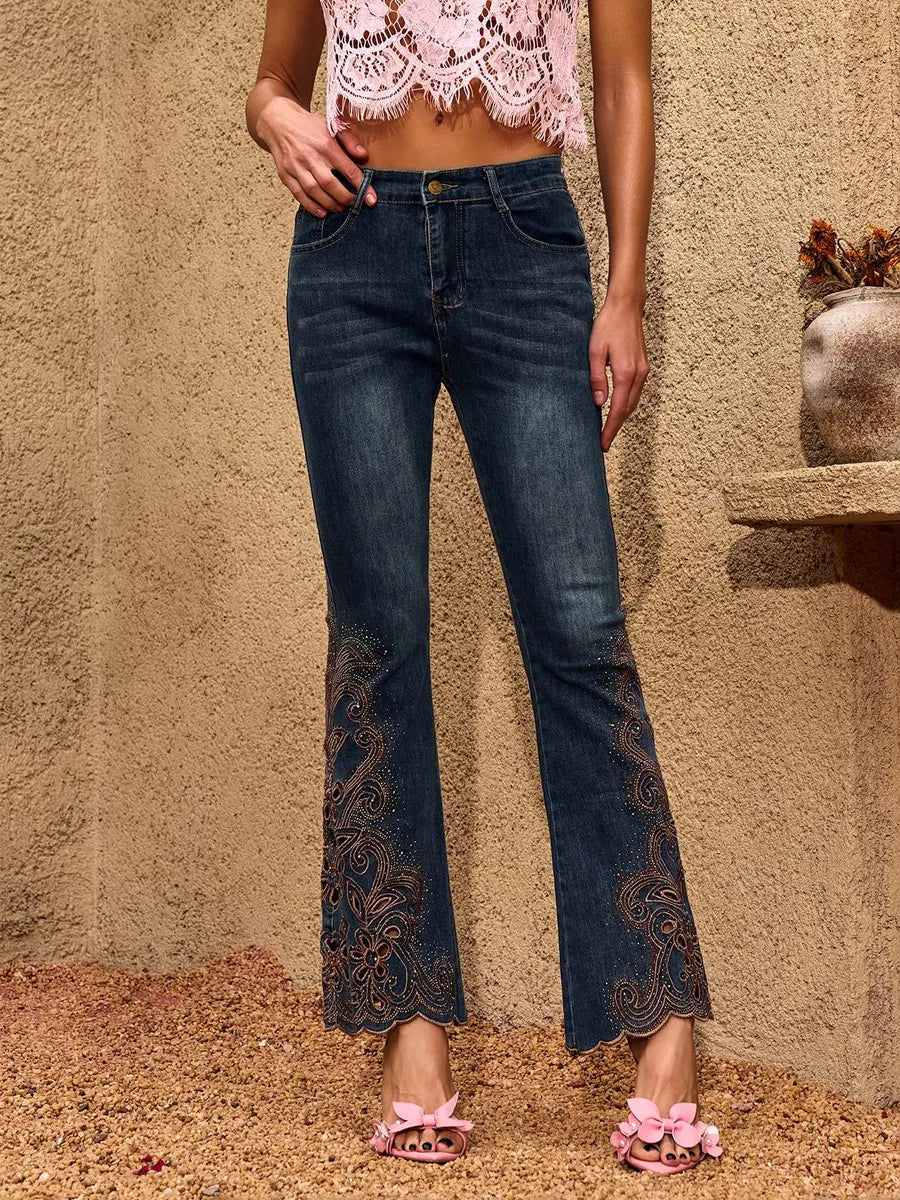 Kiara Cutout Rhinestone Flare Jeans