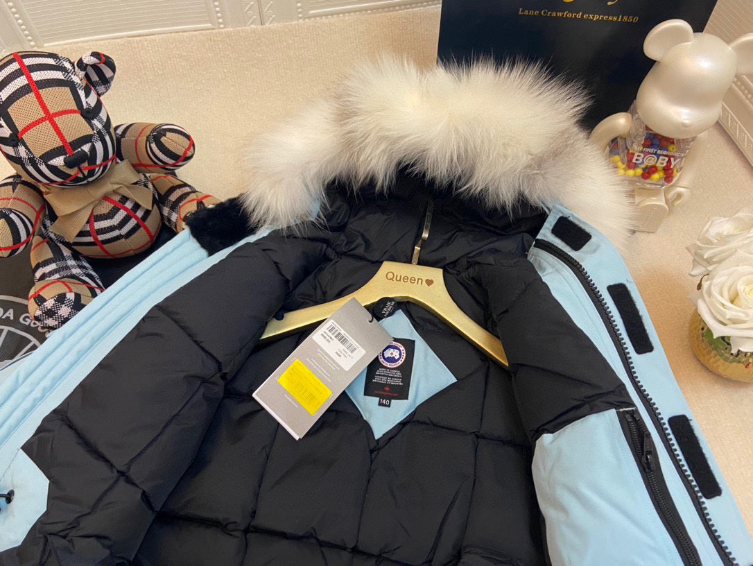 Canada Goose Children Jacket Wolf Fur Light Blue Polyester Cotton
