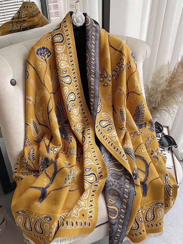 Contrast Color Flower Print Shawl&Scarf