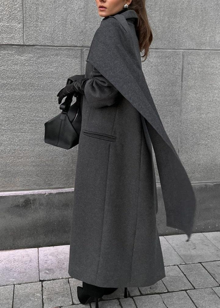 Long Overcoat Wool Like Fabric Asymmetric Draped
