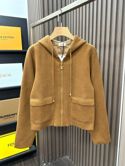 Celine Reversible Brown Wool Knitwear Coat 329645