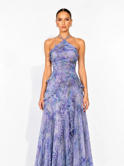 Arianne Pleated Print Sleeveless Maxi Dress