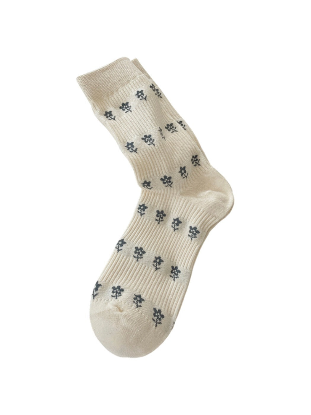 Rufia - Gray Floral Bow Mid-Calf Socks for Women
