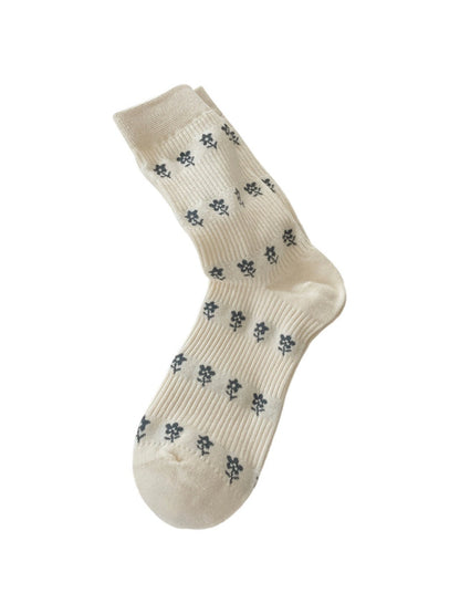 Rufia - Gray Floral Bow Mid-Calf Socks for Women