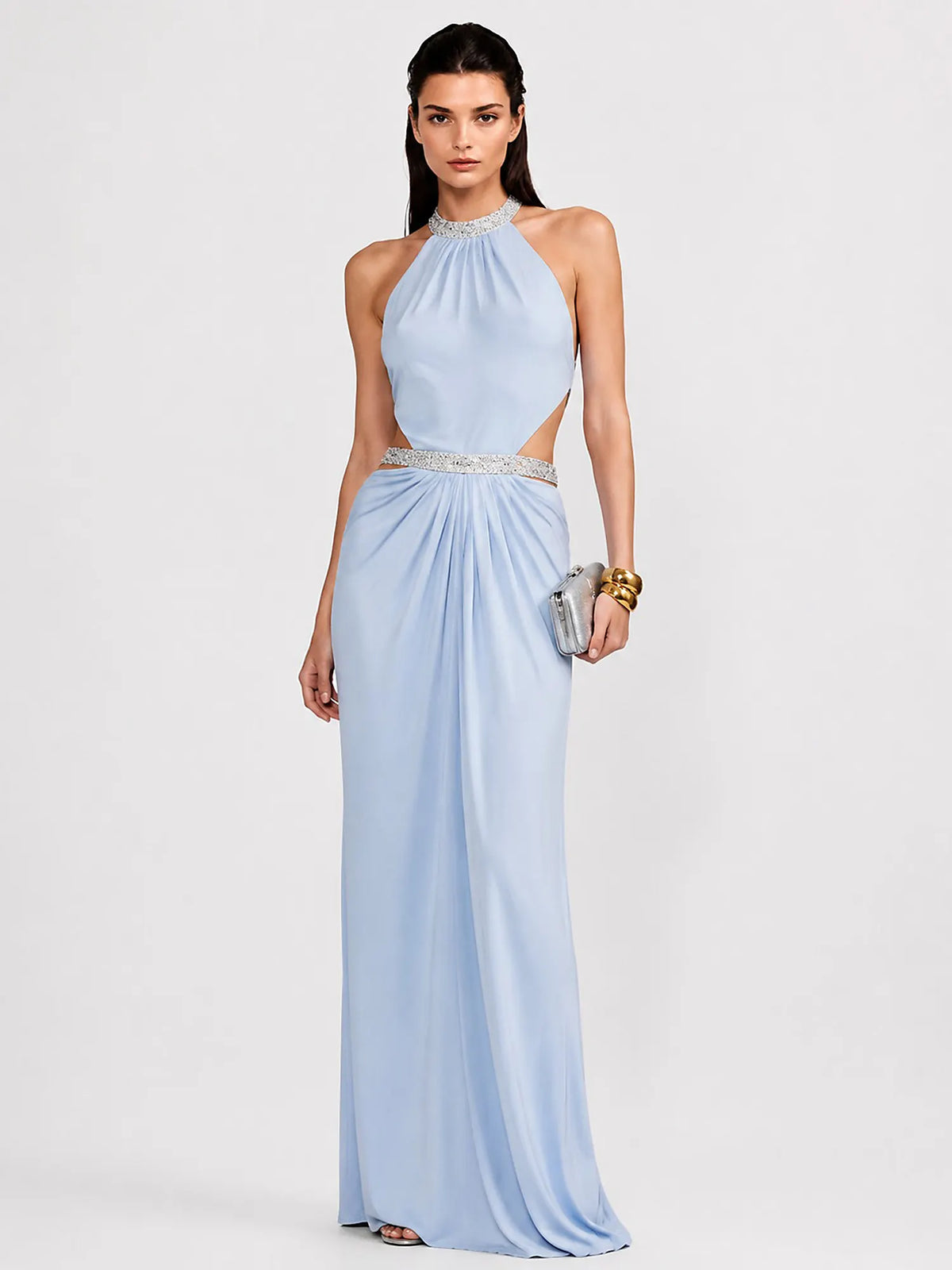 Anika Sheer Mesh Rhinestone Maxi Dress